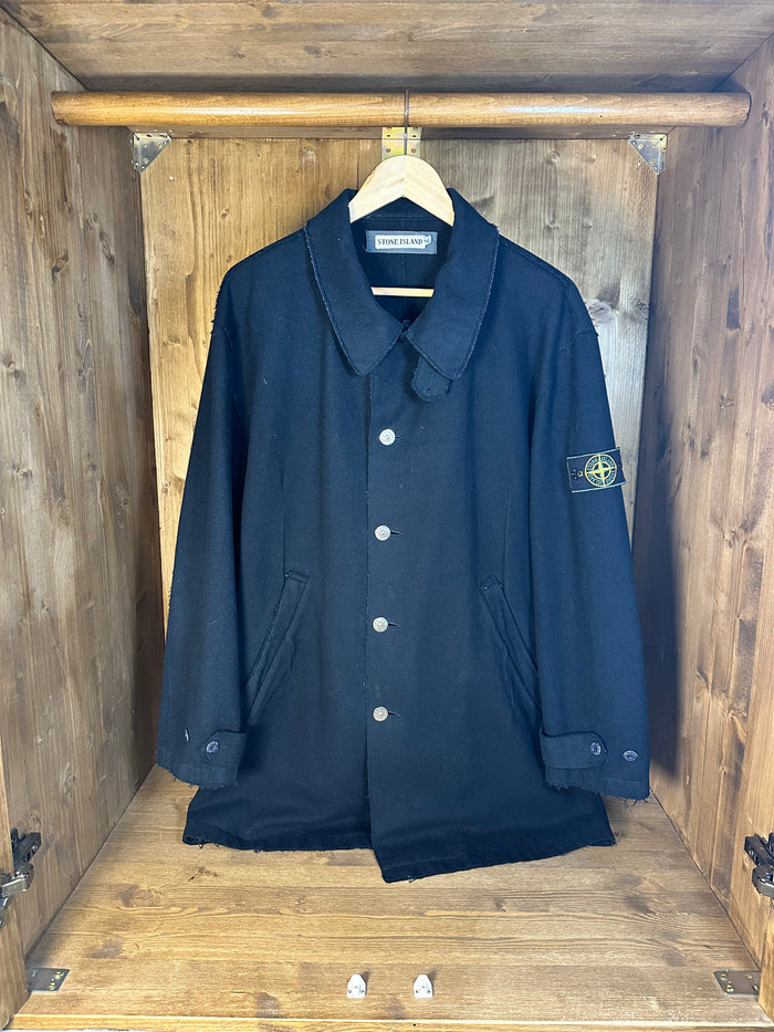 AW90s BLU WOOL TWO-TONE TRENCH with anodized buttons