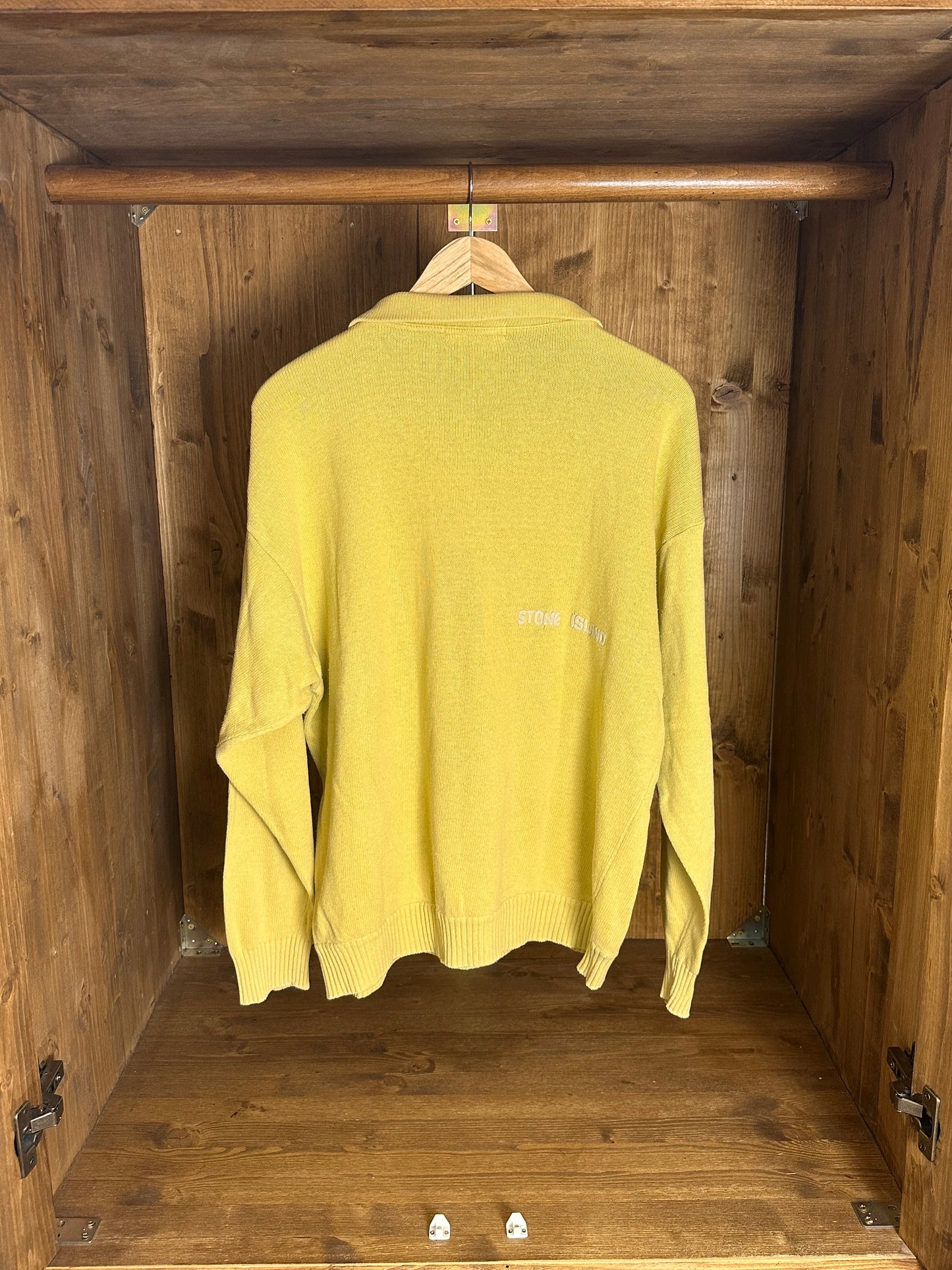 SS90s COTTON FLAX 1/4 ZIP JUMPER BACK SPELLOUT in Pastel Yellow