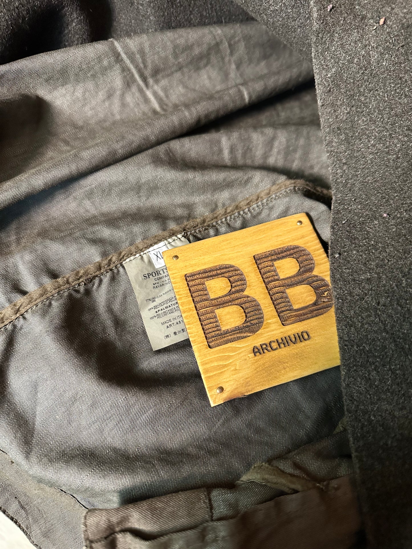 AW06 LINO RESINATO DARK GREEN FIELD JACKET with detachable boiled wool inner