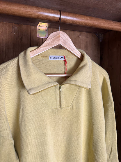 SS90s COTTON FLAX 1/4 ZIP JUMPER BACK SPELLOUT in Pastel Yellow