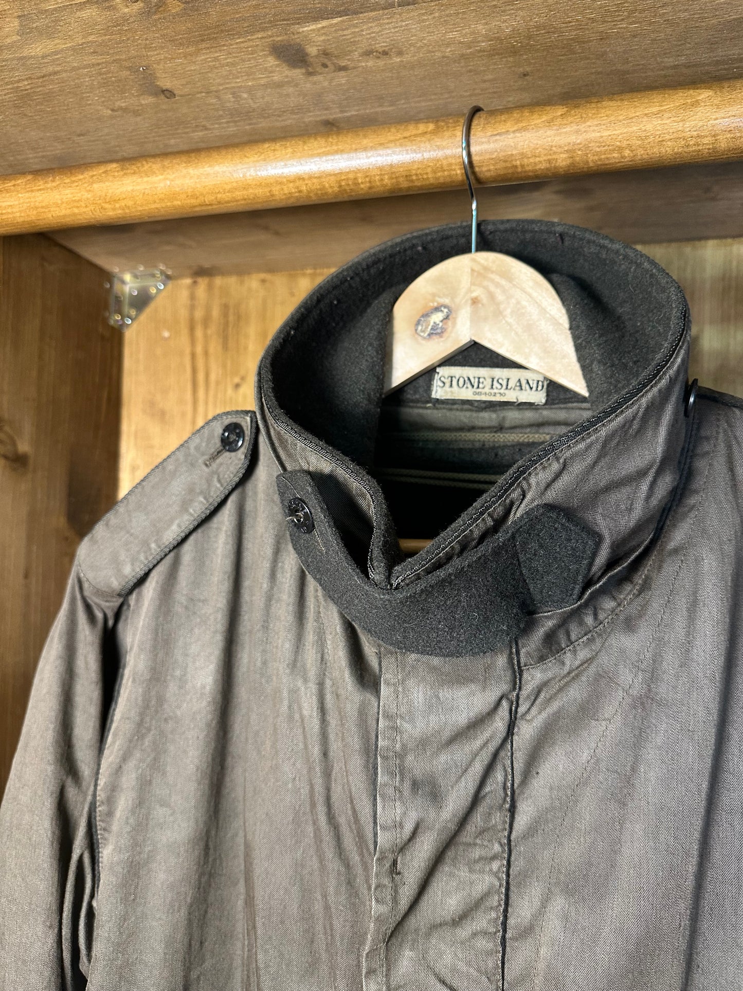 AW06 LINO RESINATO DARK GREEN FIELD JACKET with detachable boiled wool inner