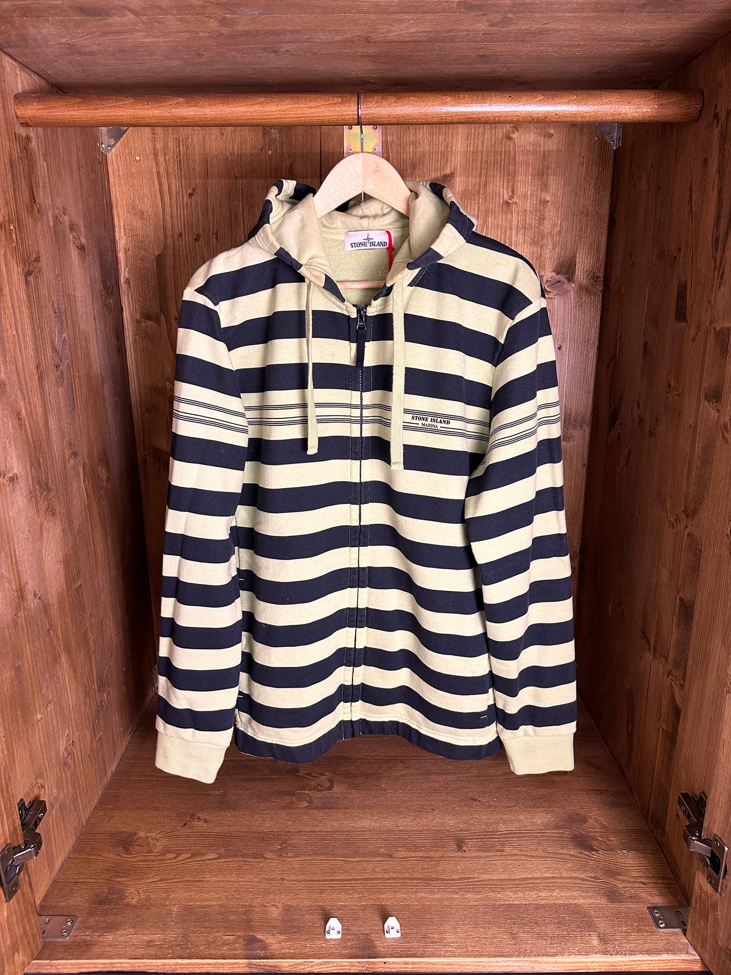 SS17 MARINA ZIPPED HOODIE in Cream and Blue