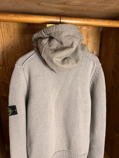AW13 CROCHET WOOL HOODED JACKET in Stone Grey