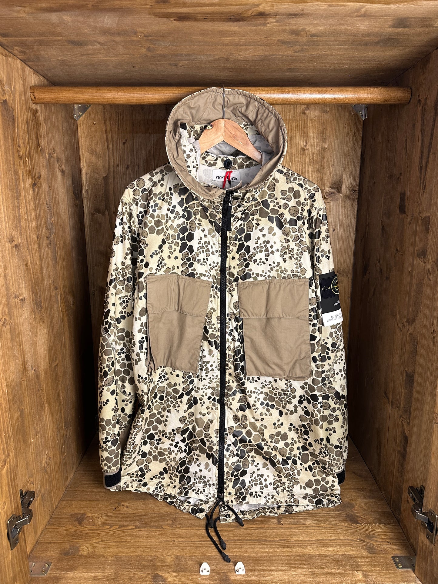 SS18 ALLIGATOR CAMO LIGHT COTTON/NYLON REP PARKA in Mixed Shades of Brown