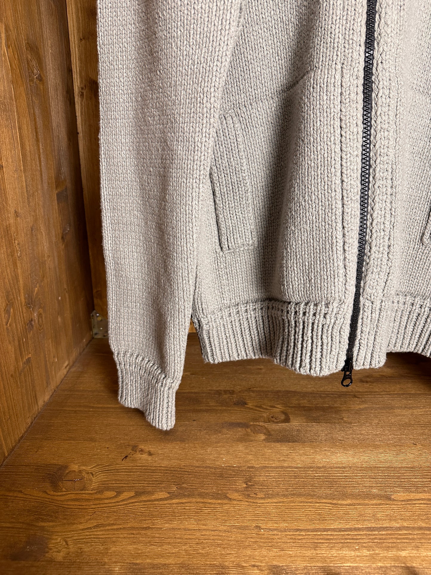 AW13 CROCHET WOOL HOODED JACKET in Stone Grey