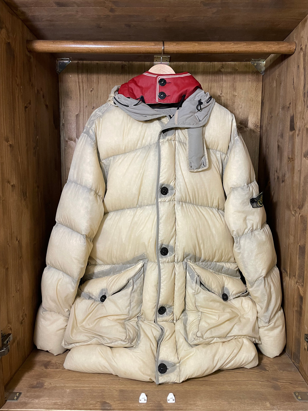 Goose down nylon opaque mesh parka 