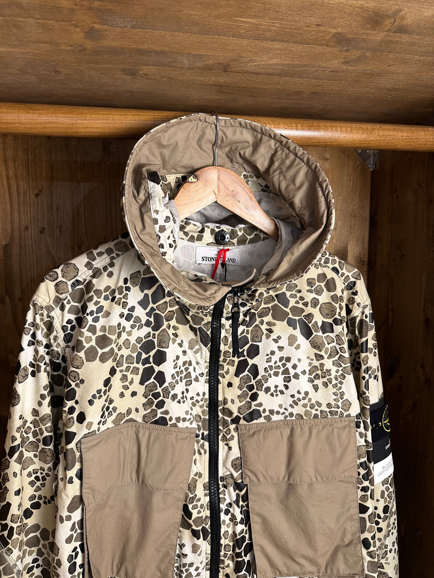 SS18 ALLIGATOR CAMO LIGHT COTTON/NYLON REP PARKA in Mixed Shades of Brown