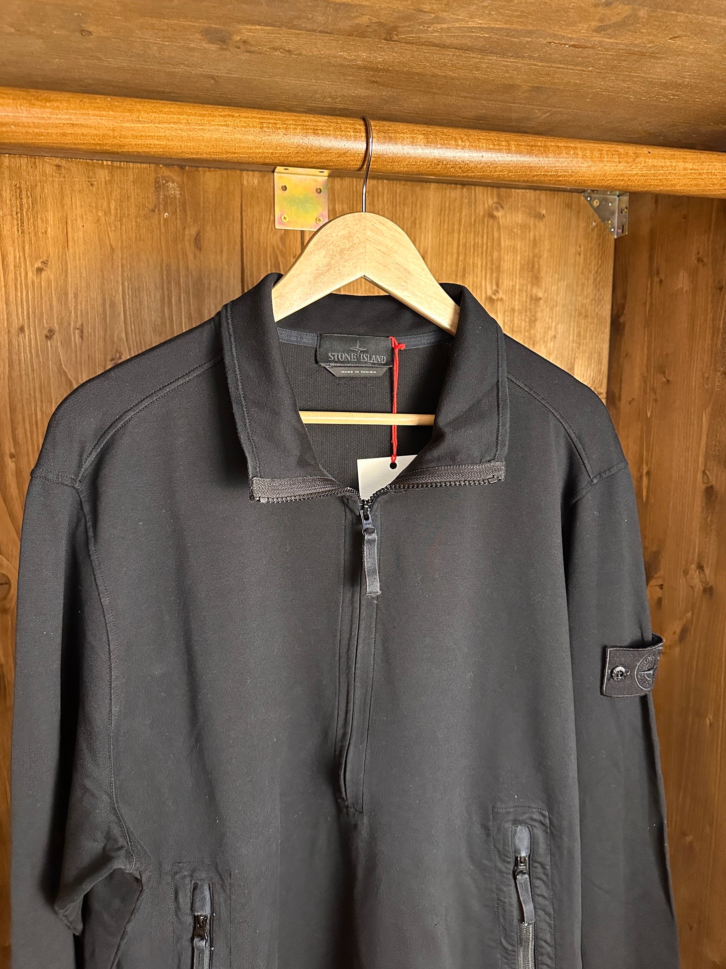 SS21 COTTON 2/4 ZIP CREWNECK GHOST PIECE in Black