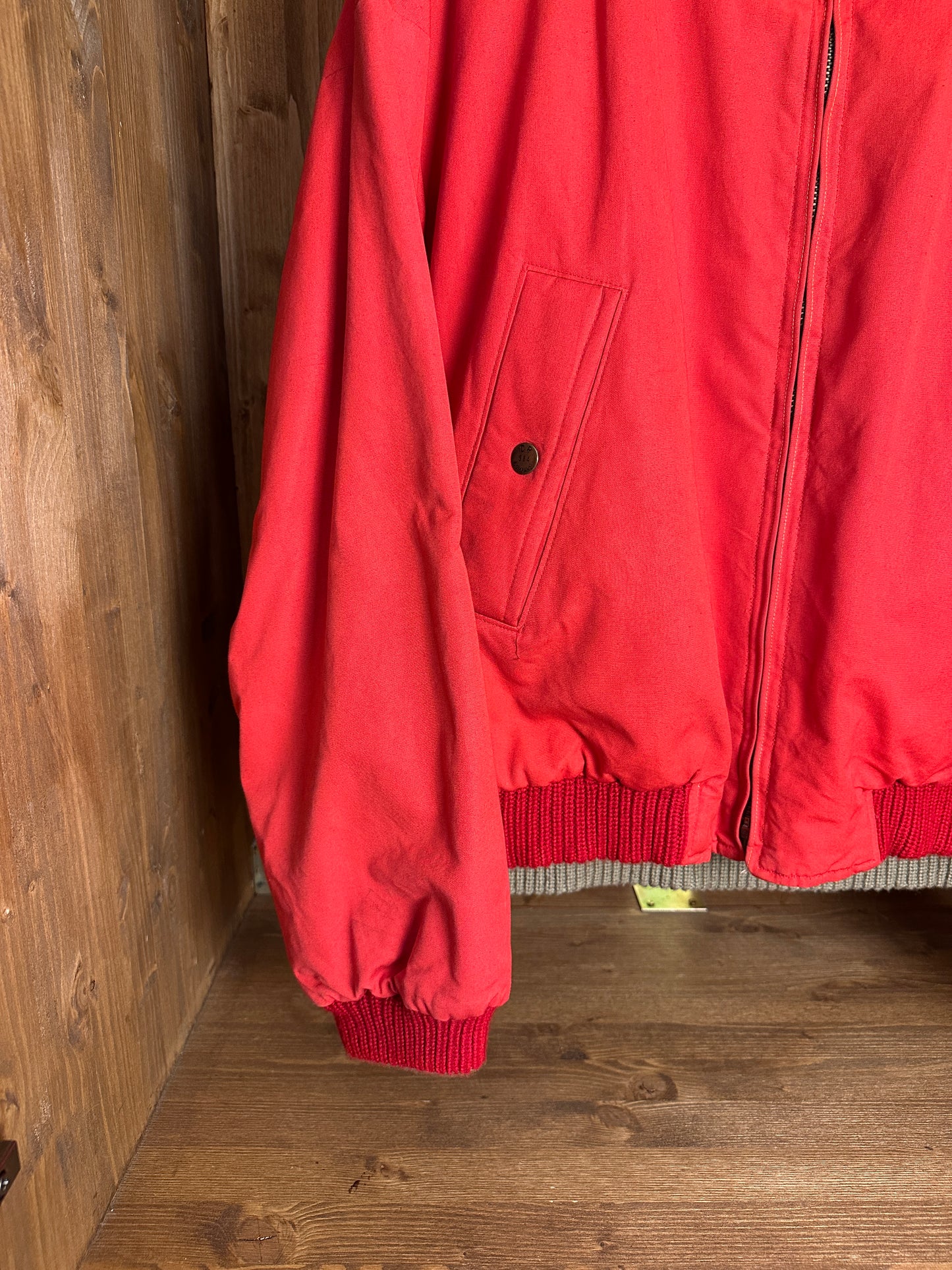 AW84 REVERSIBLE FUR COLLAR BOMBER in Orient Red & Beige Red