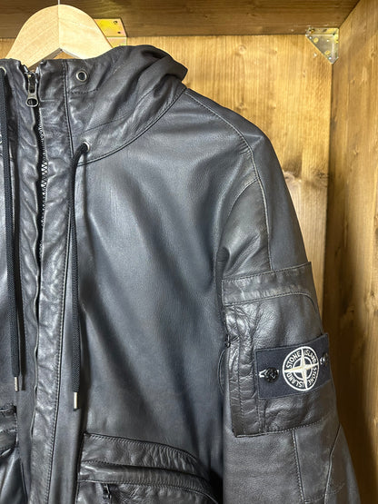 AW10 BIKER LEATHER DOWN JACKET