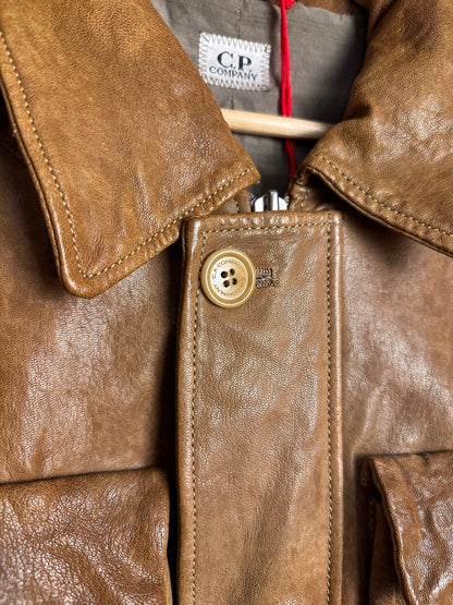 AW09 C.P. COMPANY LEATHER GOGGLE JACKET in Brown Beige