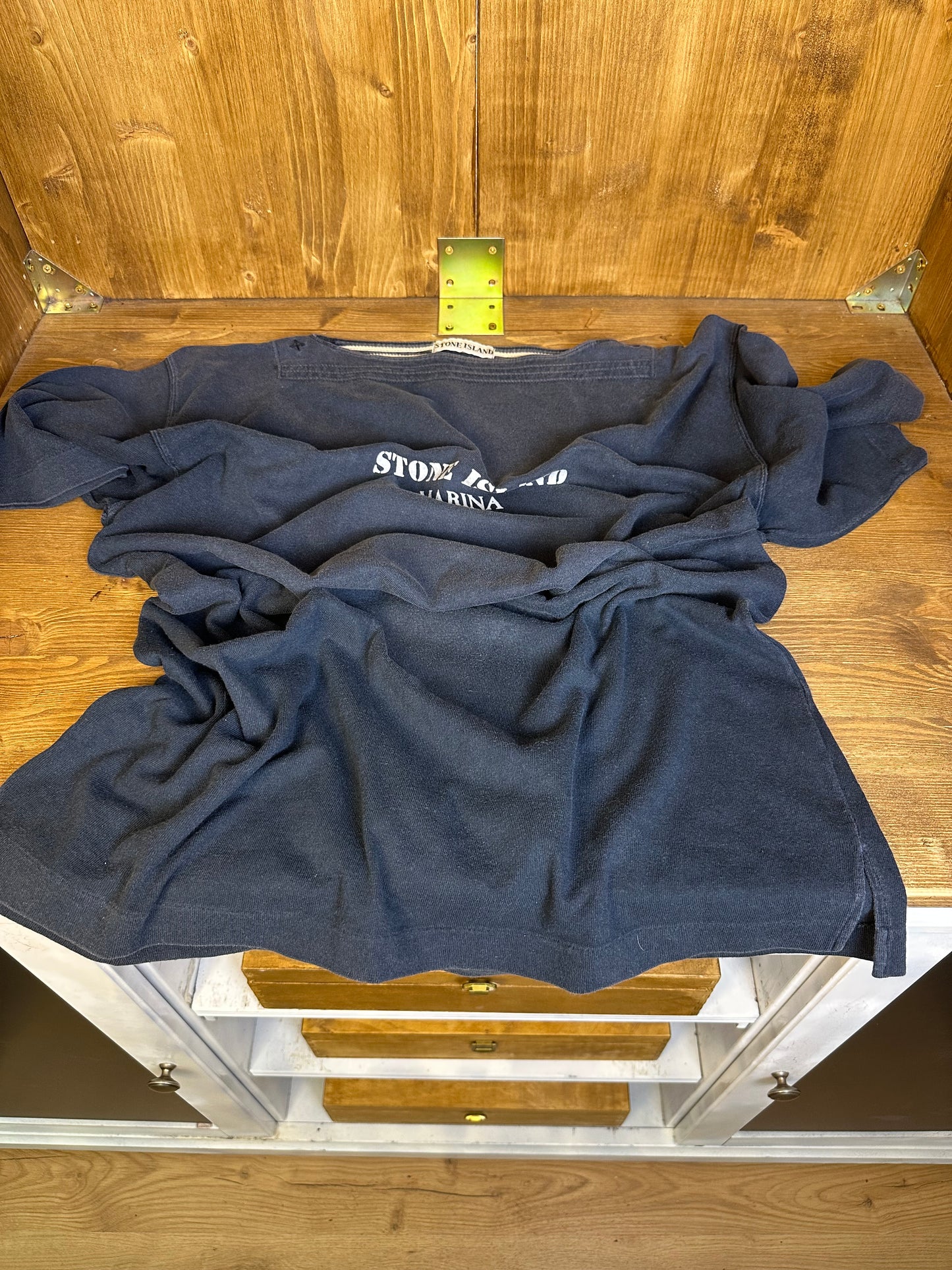 SS80s SPELLOUT BOATNECK MARINA TEE in Dark Blue