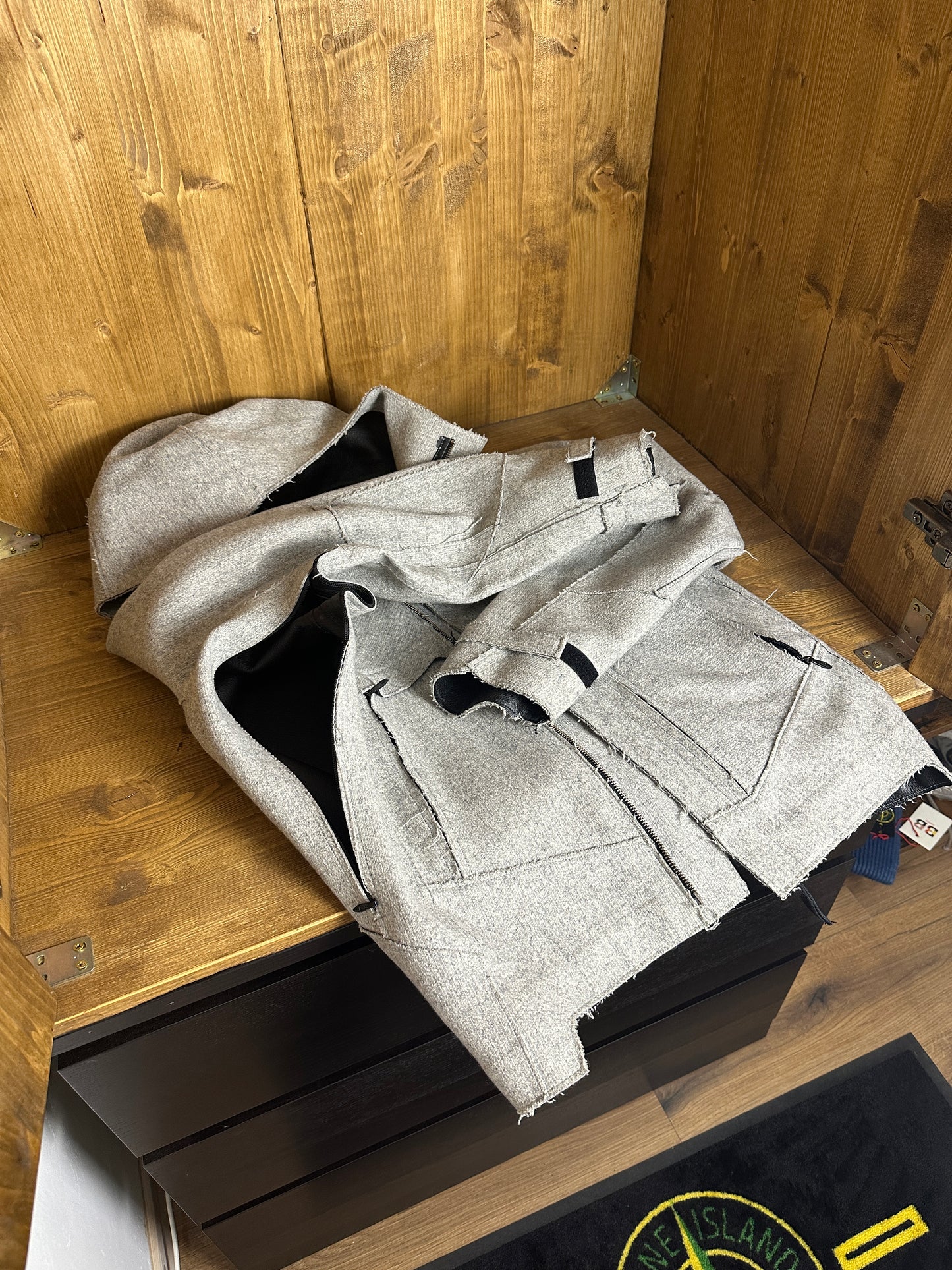 AW10 SHADOW PROJECT FELT LEATHER RAW CUTS JACKET in Agate Grey