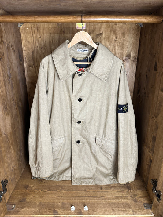 AW03 LINO RESINATO TRENCH COAT in Sand Beige