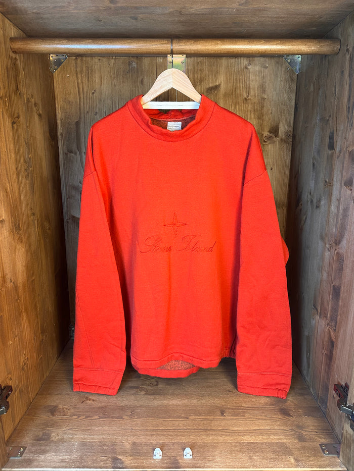 80s SPELLOUT COTTON JUMPER in Bright Red