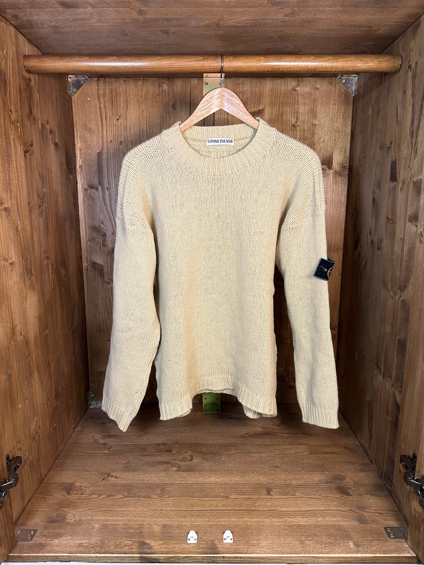 BEIGE WOOL SWEATER with Velour elbow patch