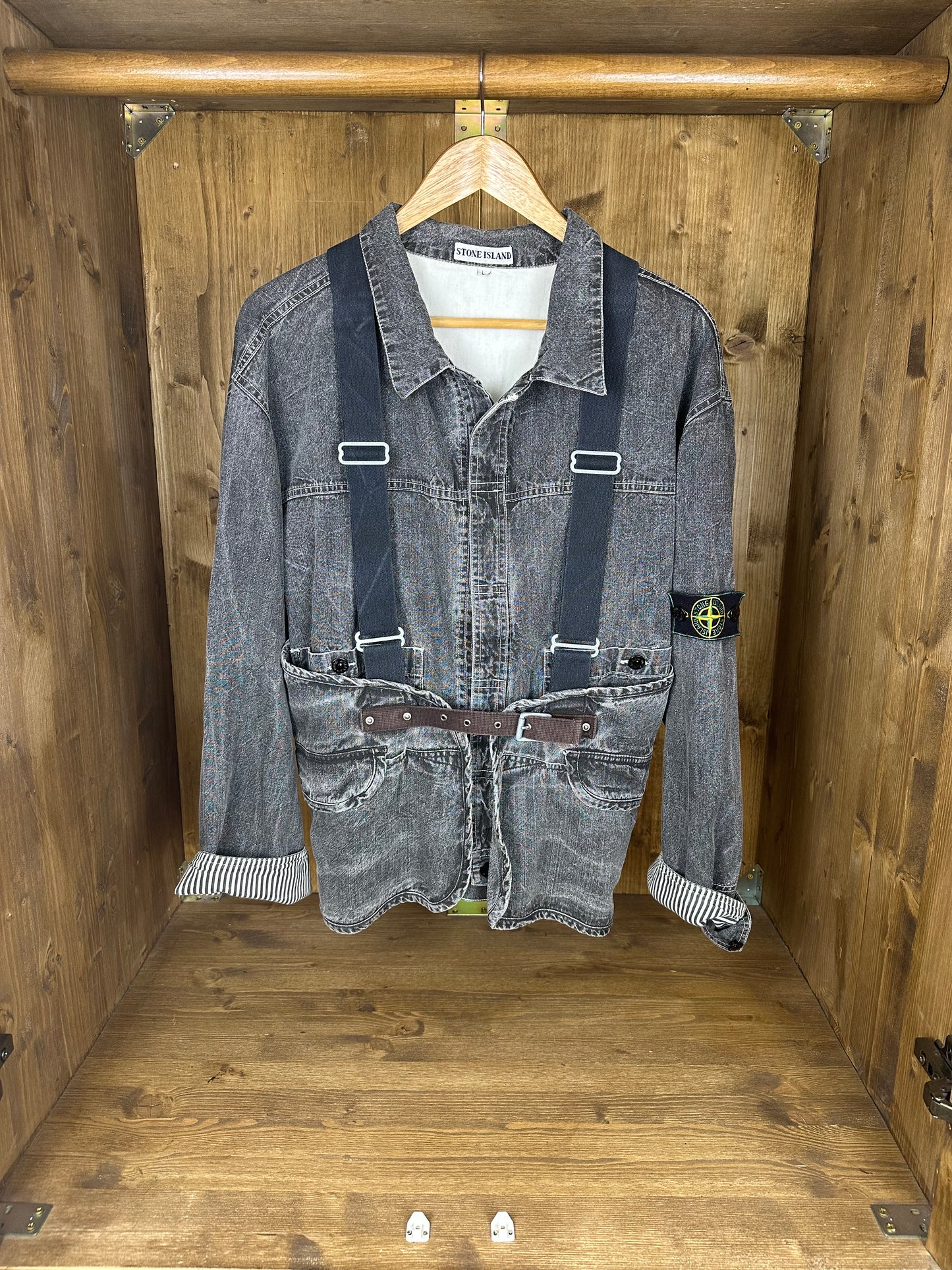 SS1986 DENIM CARPENTER WITH BACKPACK in Grey