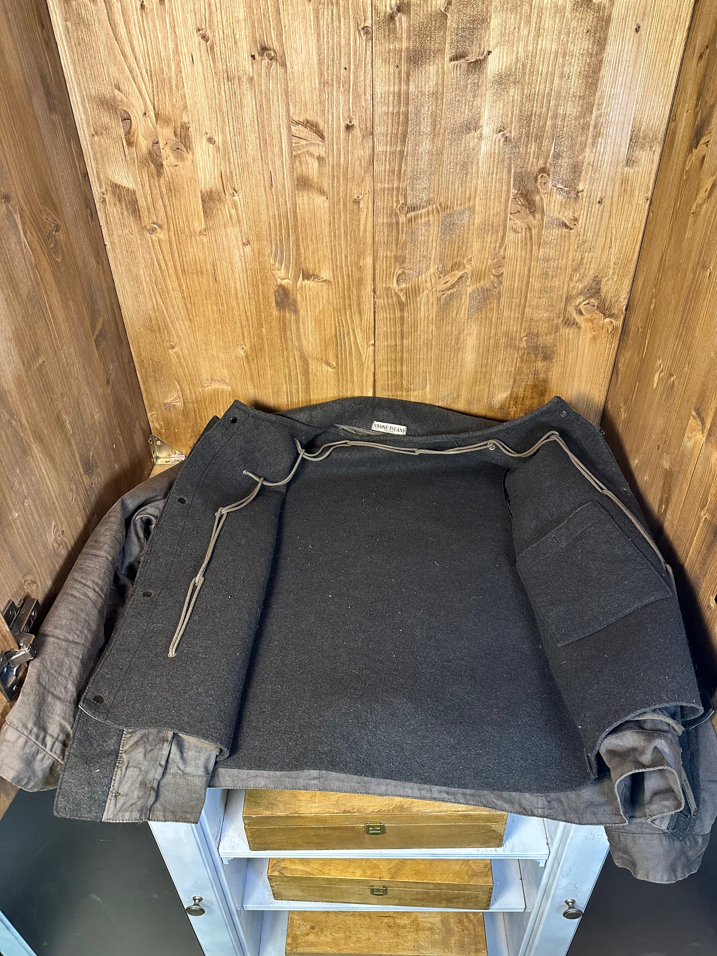 AW06 LINO RESINATO DARK GREEN FIELD JACKET with detachable boiled wool inner