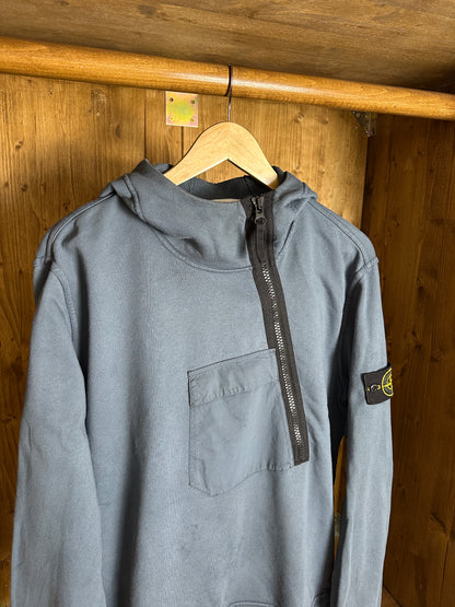 SS18 DIAGONAL ZIP COTTON HOODIE in Blue Grey (dyed from White)