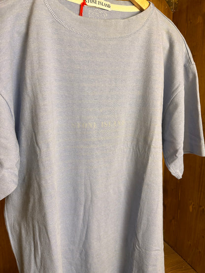 SS80s STRIPED TEE FRONT SPELLOUT in Light Blue