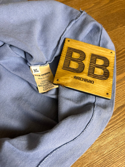 SS80s STRIPED TEE FRONT SPELLOUT in Light Blue