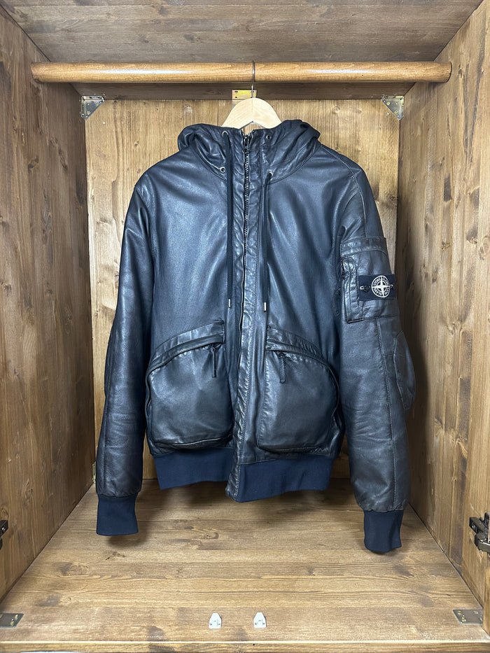 AW10 BIKER LEATHER DOWN JACKET