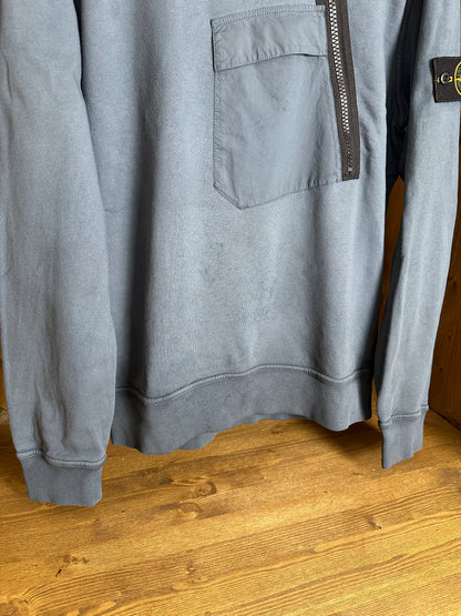 SS18 DIAGONAL ZIP COTTON HOODIE in Blue Grey (dyed from White)