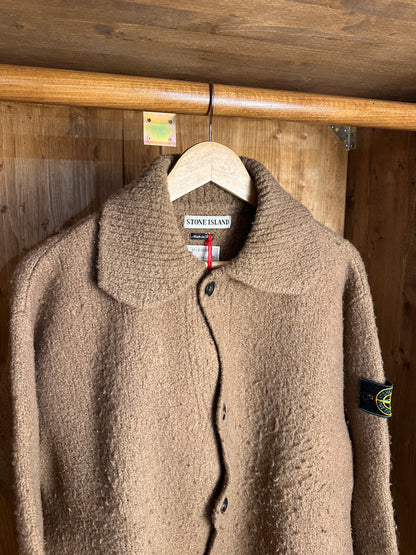 AW98 WOOL BUTTONED CARDIGAN in Camel Brown