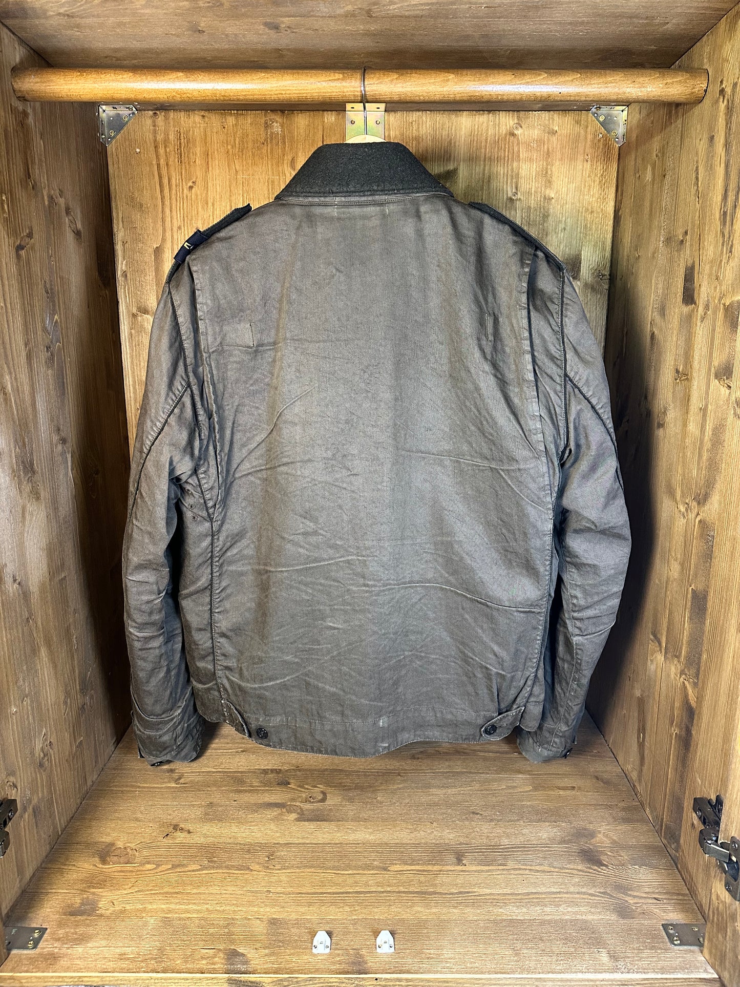 AW06 LINO RESINATO DARK GREEN FIELD JACKET with detachable boiled wool inner