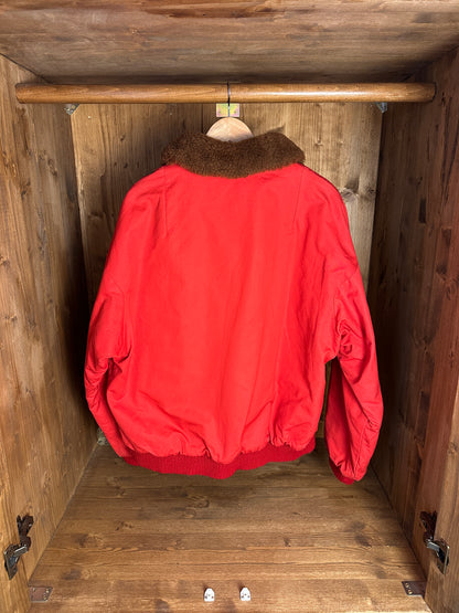 AW84 REVERSIBLE FUR COLLAR BOMBER in Orient Red & Beige Red