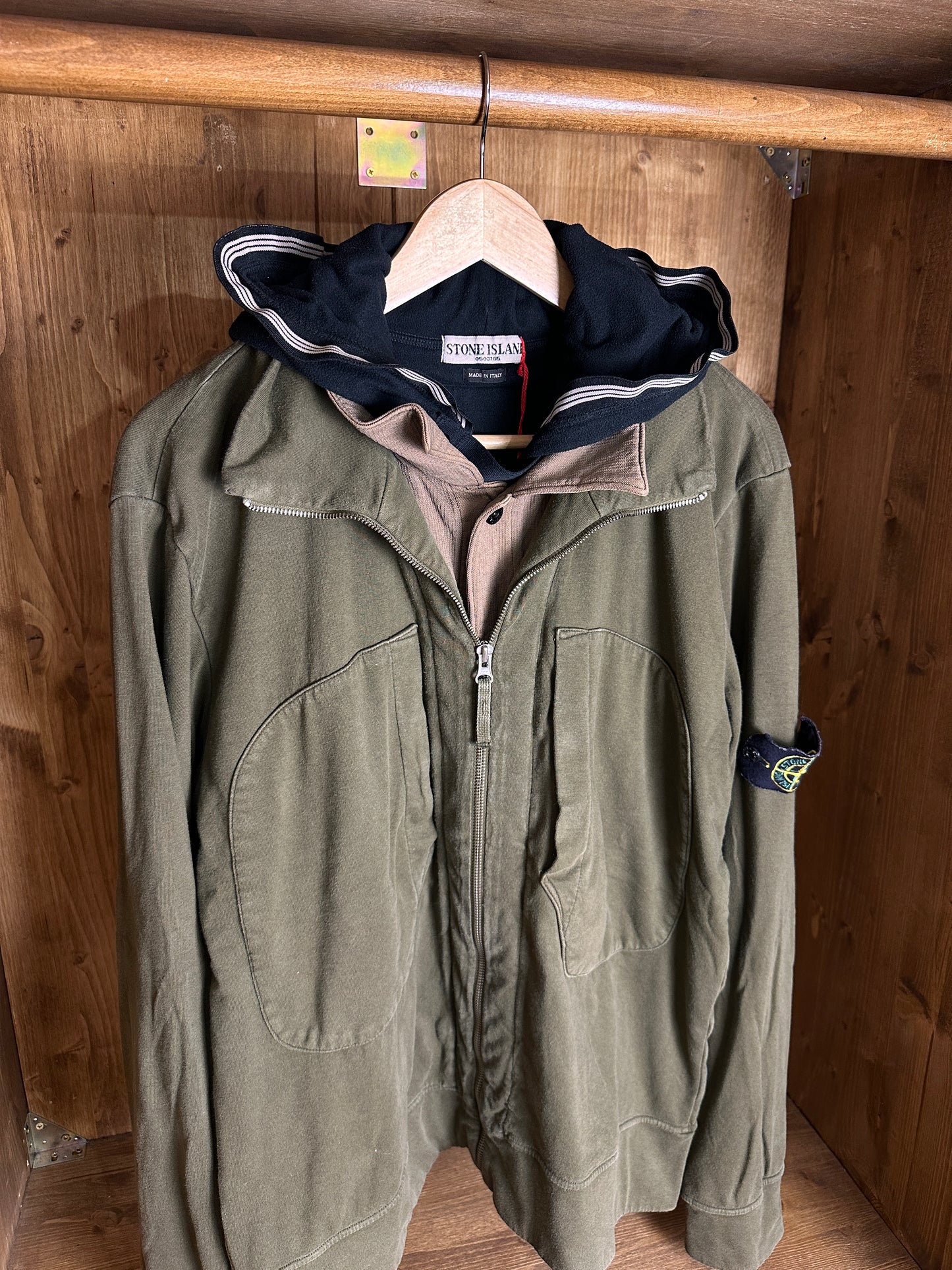 AW05 DUAL LAYER COTTON HOODIE  in Olive Green