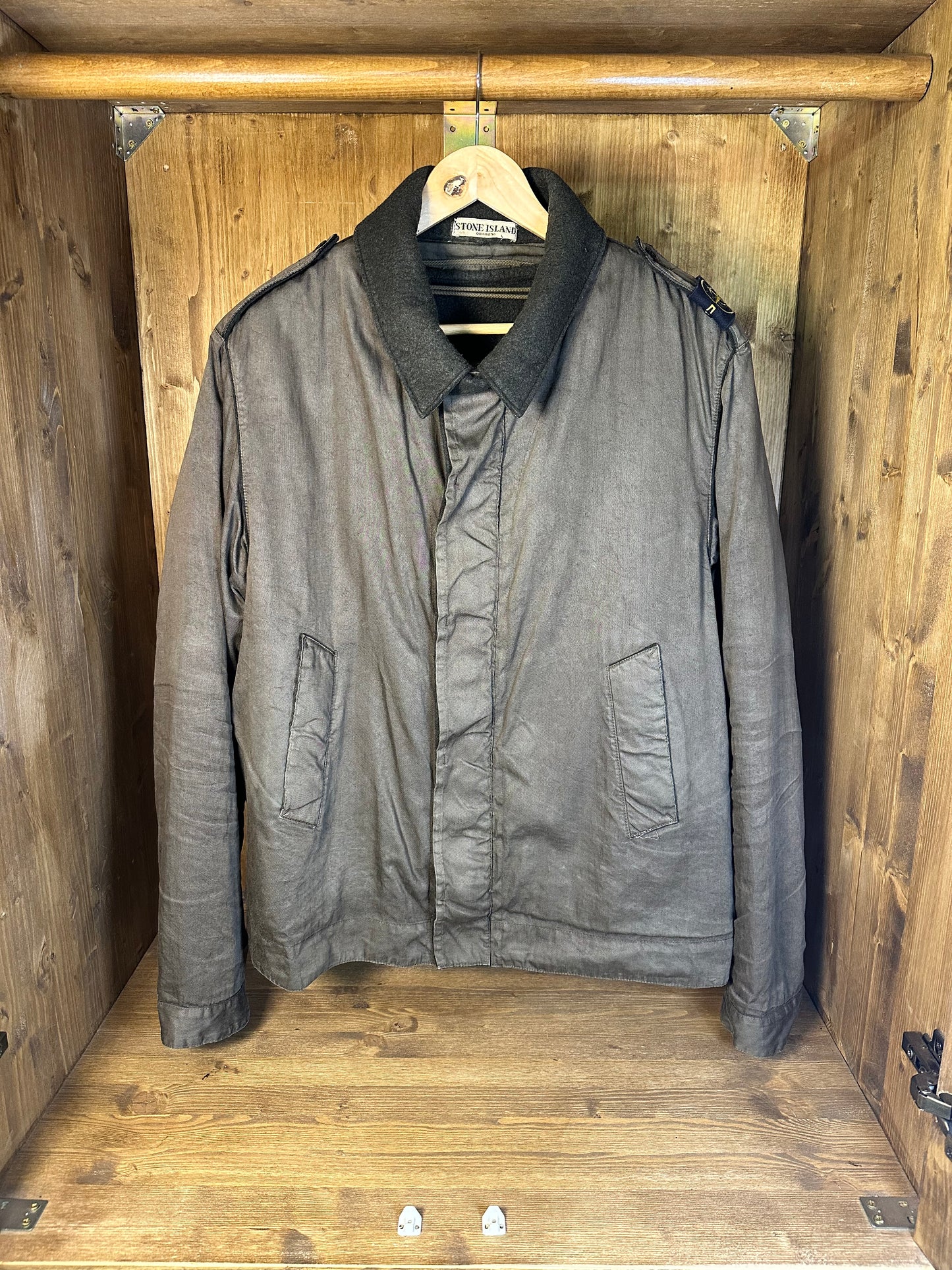 AW06 LINO RESINATO DARK GREEN FIELD JACKET with detachable boiled wool inner