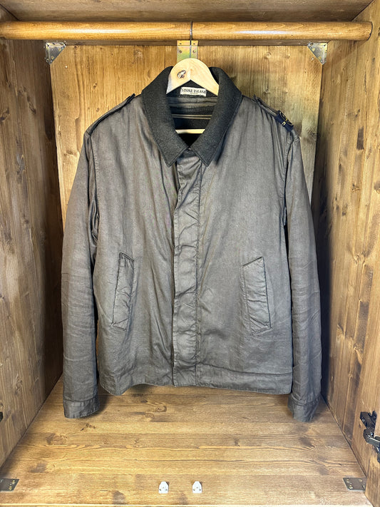 AW06 LINO RESINATO DARK GREEN FIELD JACKET with detachable boiled wool inner