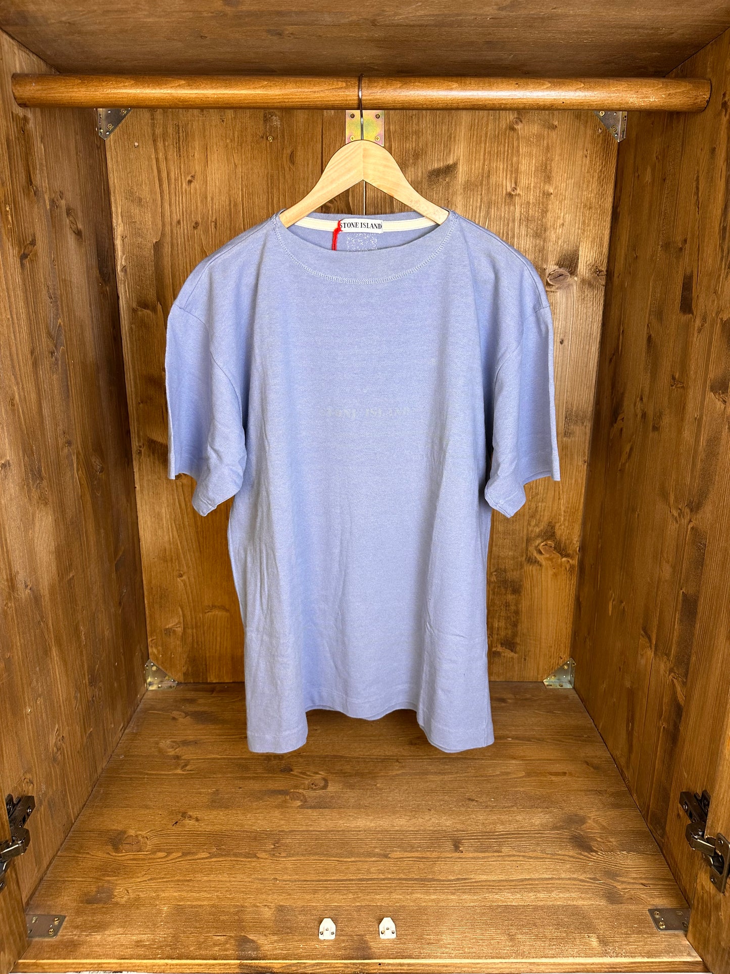 SS80s STRIPED TEE FRONT SPELLOUT in Light Blue