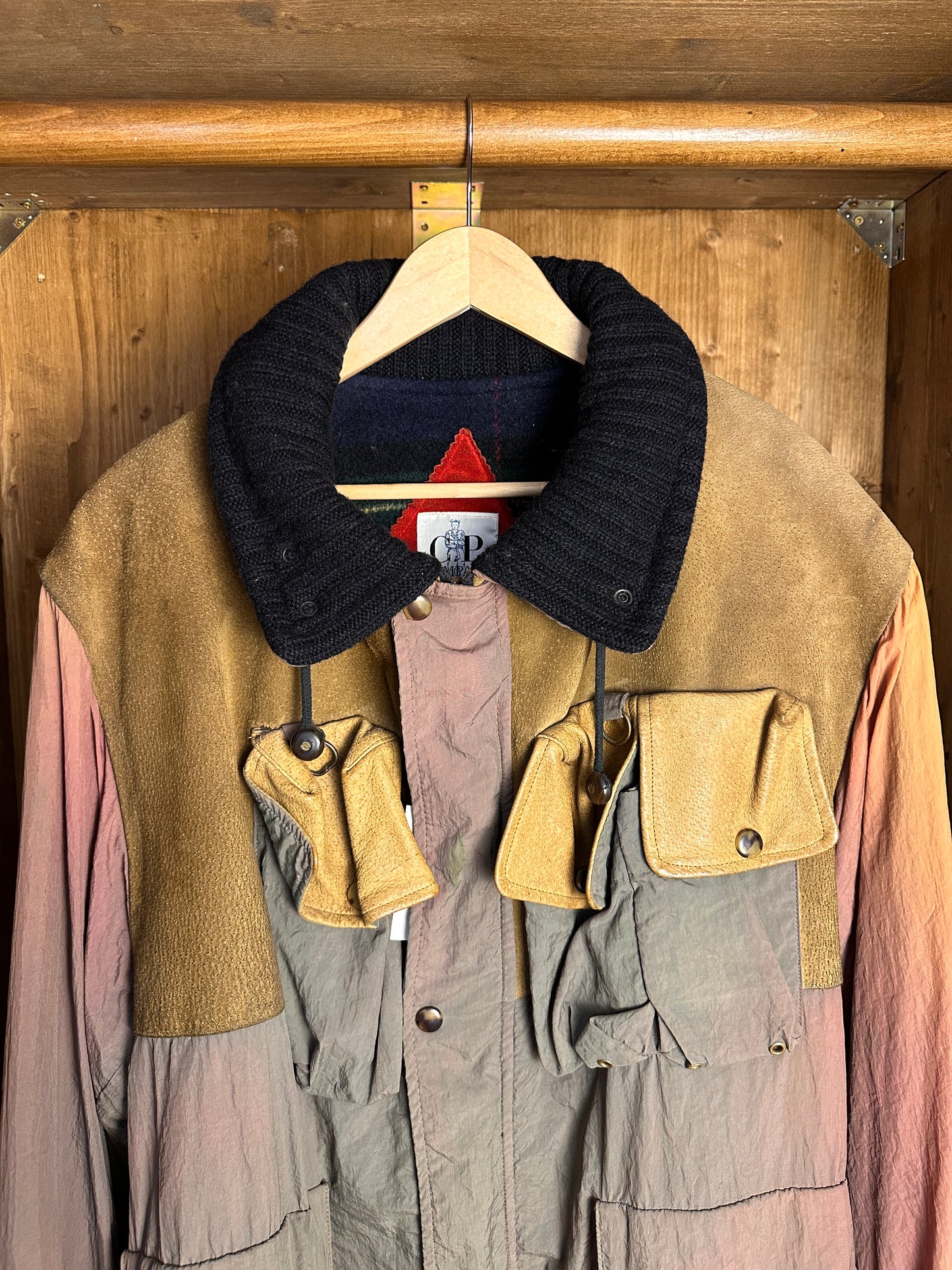 AW83/84 JAPANESE WRINKLED NYLON GRADIENT WITH LEATHER INSERTS in Mixed Shades of Brown