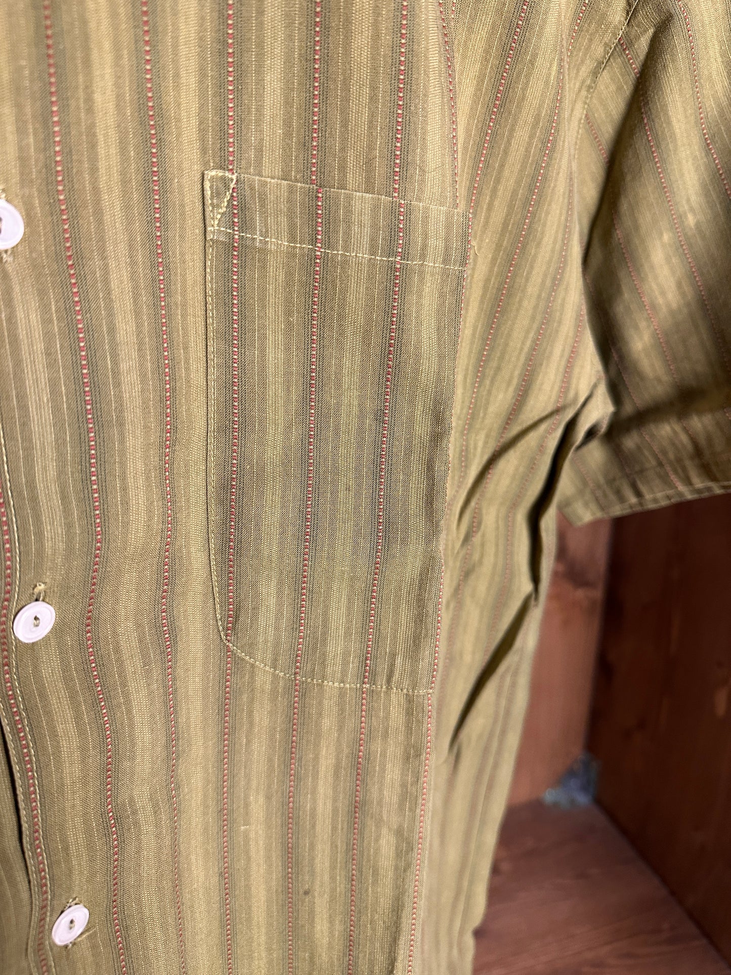SS80 VERTICAL STITCHES COTTON SHIRT in Grass Green