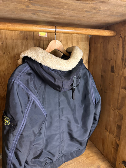 AW10 OXFORD NYLON SHEARLING BOMBER in Gray Blue