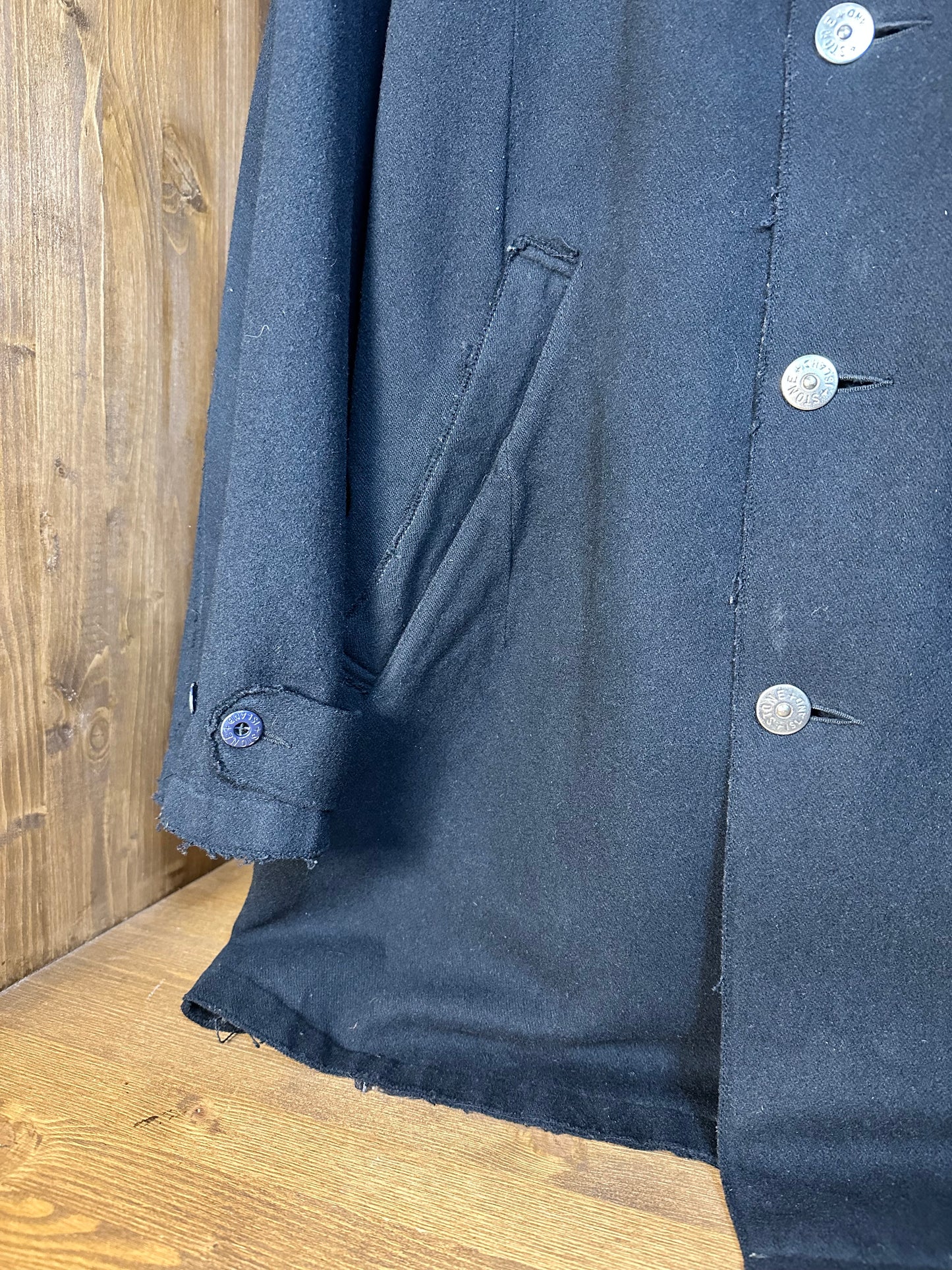 AW90s  BLU WOOL TWO-TONE TRENCH with anodized buttons