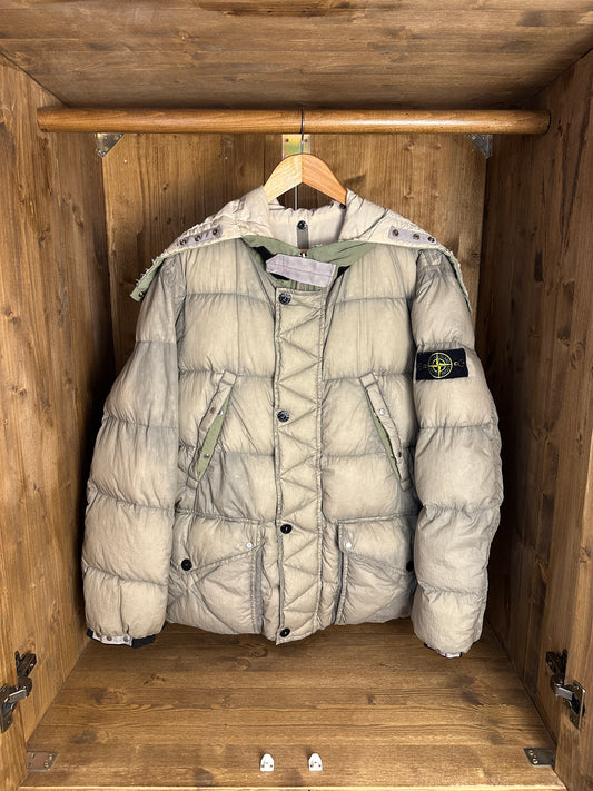 AW08 REVERSIBLE OPAQUE NYLON GOOSE DOWN JACKET in Grey Beige & Ivory