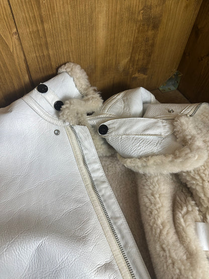 AW06-07 HANDPAINTED SHEEPSKIN BOMBER in Glacial White from Archivio