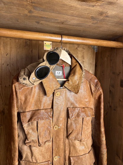 AW09 C.P. COMPANY LEATHER GOGGLE JACKET in Brown Beige