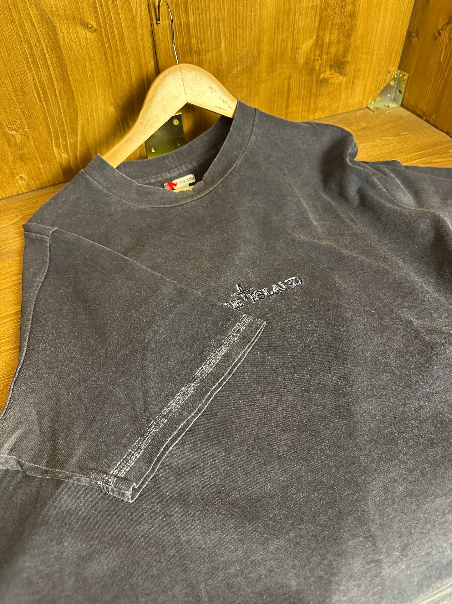SS00s EMBROIDERED SPELLOUT TEE in Faded Blue