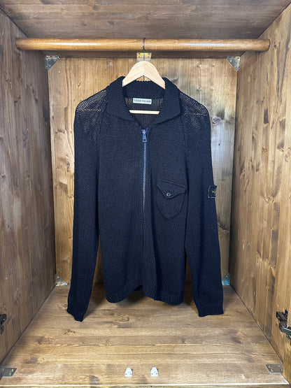 90s BLACK CROCHET ZIPPED SWEATER