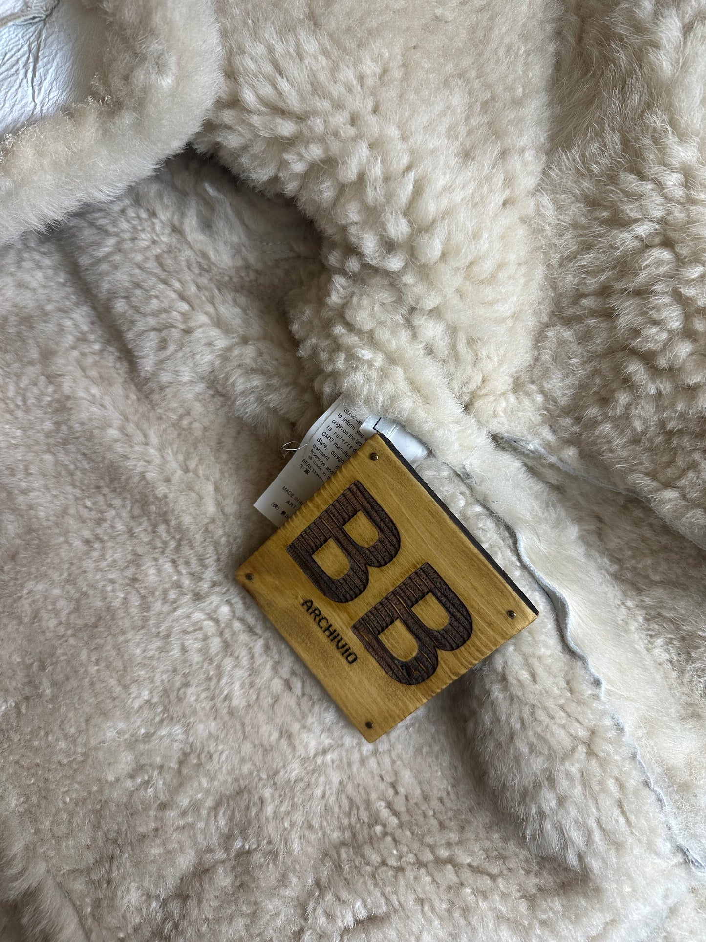 AW06-07 HANDPAINTED SHEEPSKIN BOMBER in Glacial White from Archivio