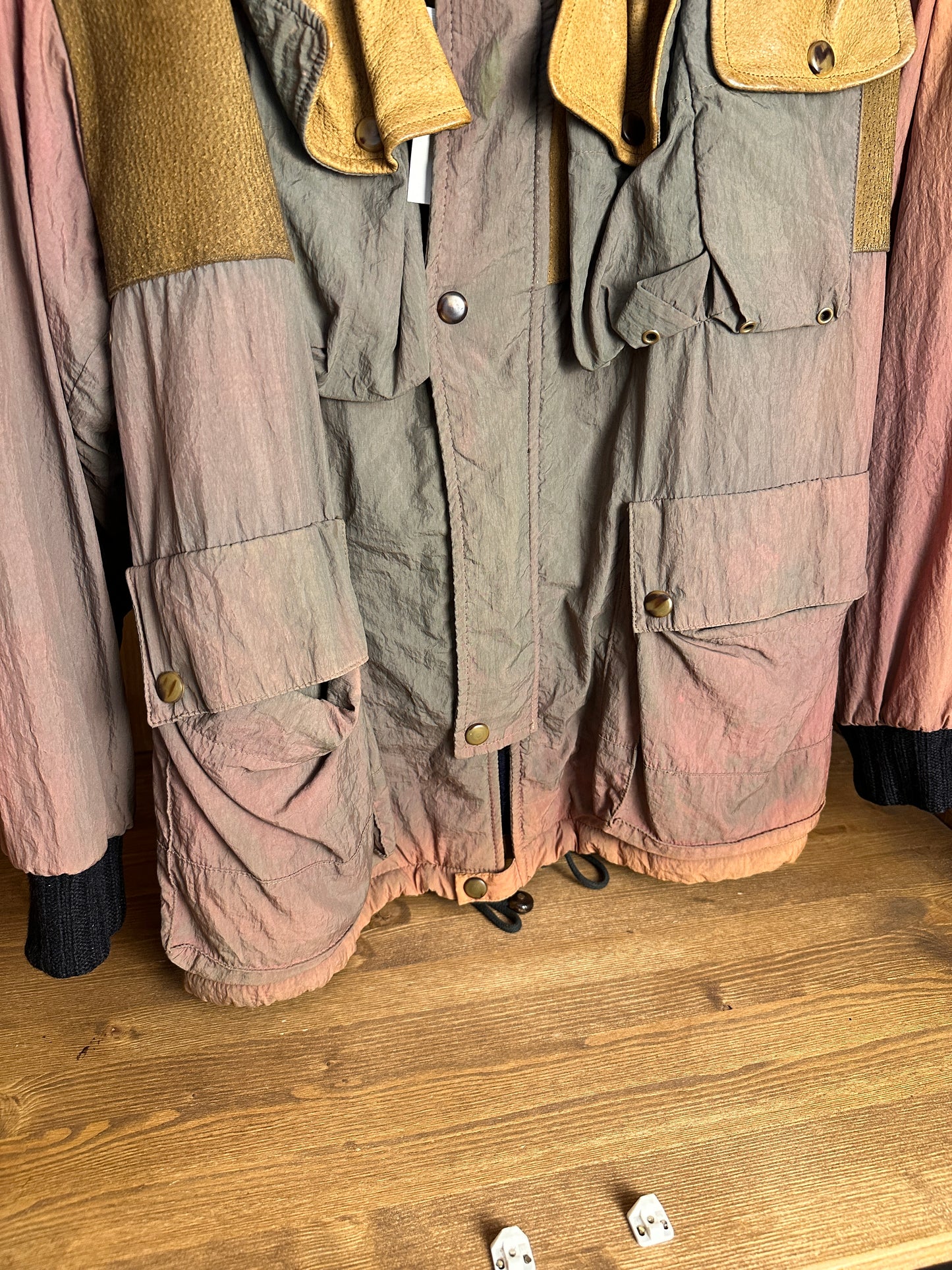 AW83/84 JAPANESE WRINKLED NYLON GRADIENT WITH LEATHER INSERTS in Mixed Shades of Brown