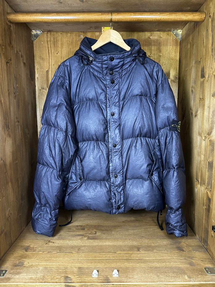 AW04 BLUE METALLIC TEXTURE DOWN JACKET