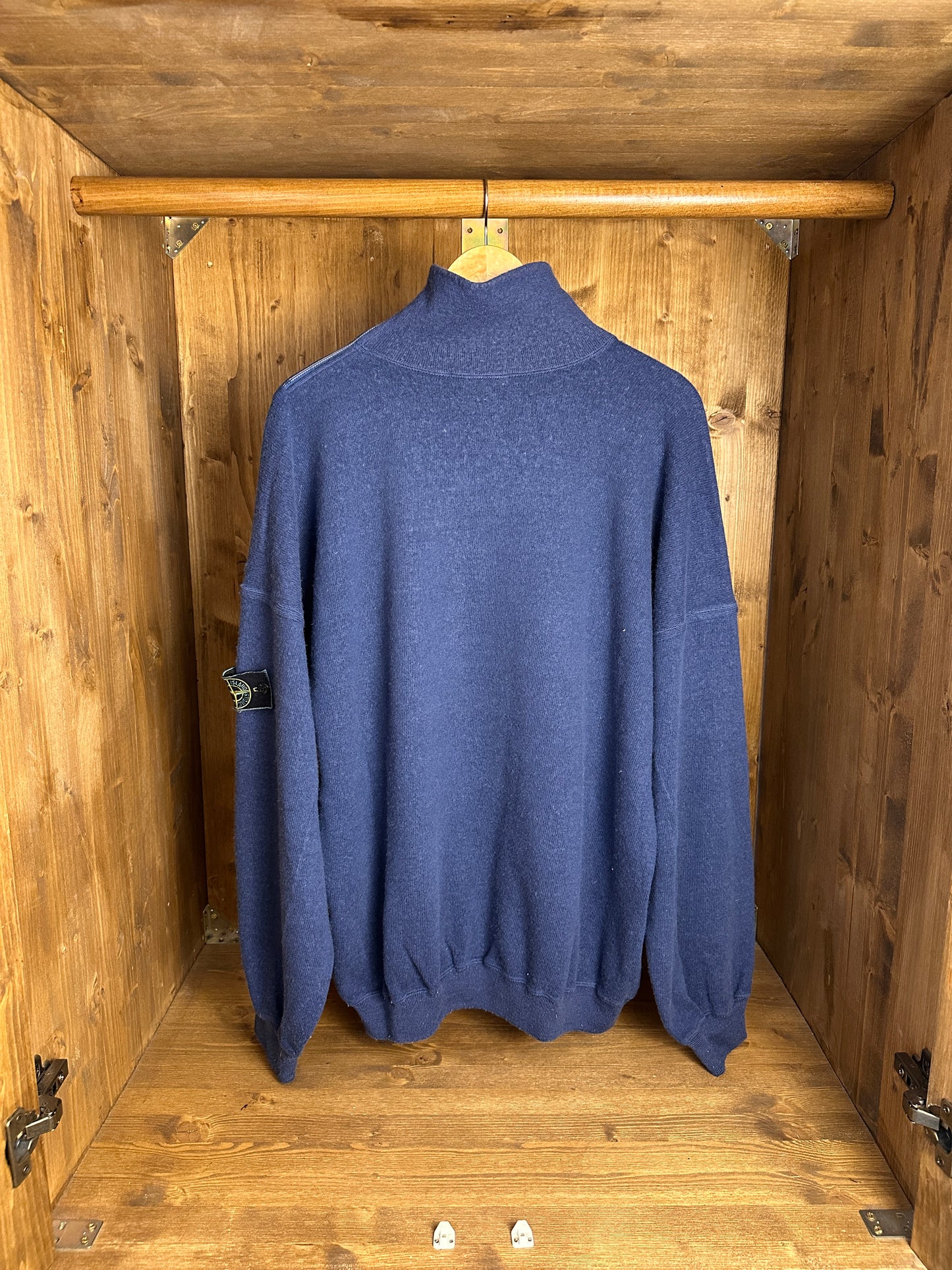 AW89 WOOL JUMPER NECK ZIP in Green Blue