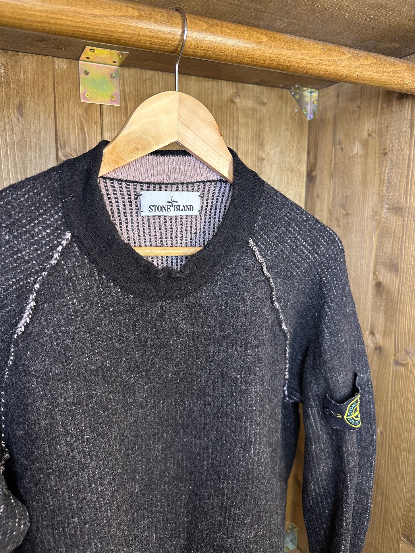 AW16 DOUBLE FACE WOOL SWEATER in Black&Grey