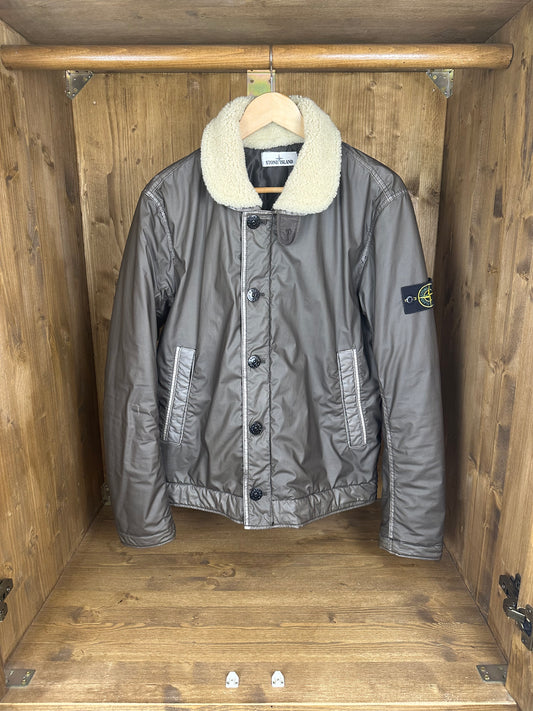 AW15 MUSSOLA GOMMATA FLIGHT BOMBER WITH SHEEPSKIN COLLAR in Olive Green