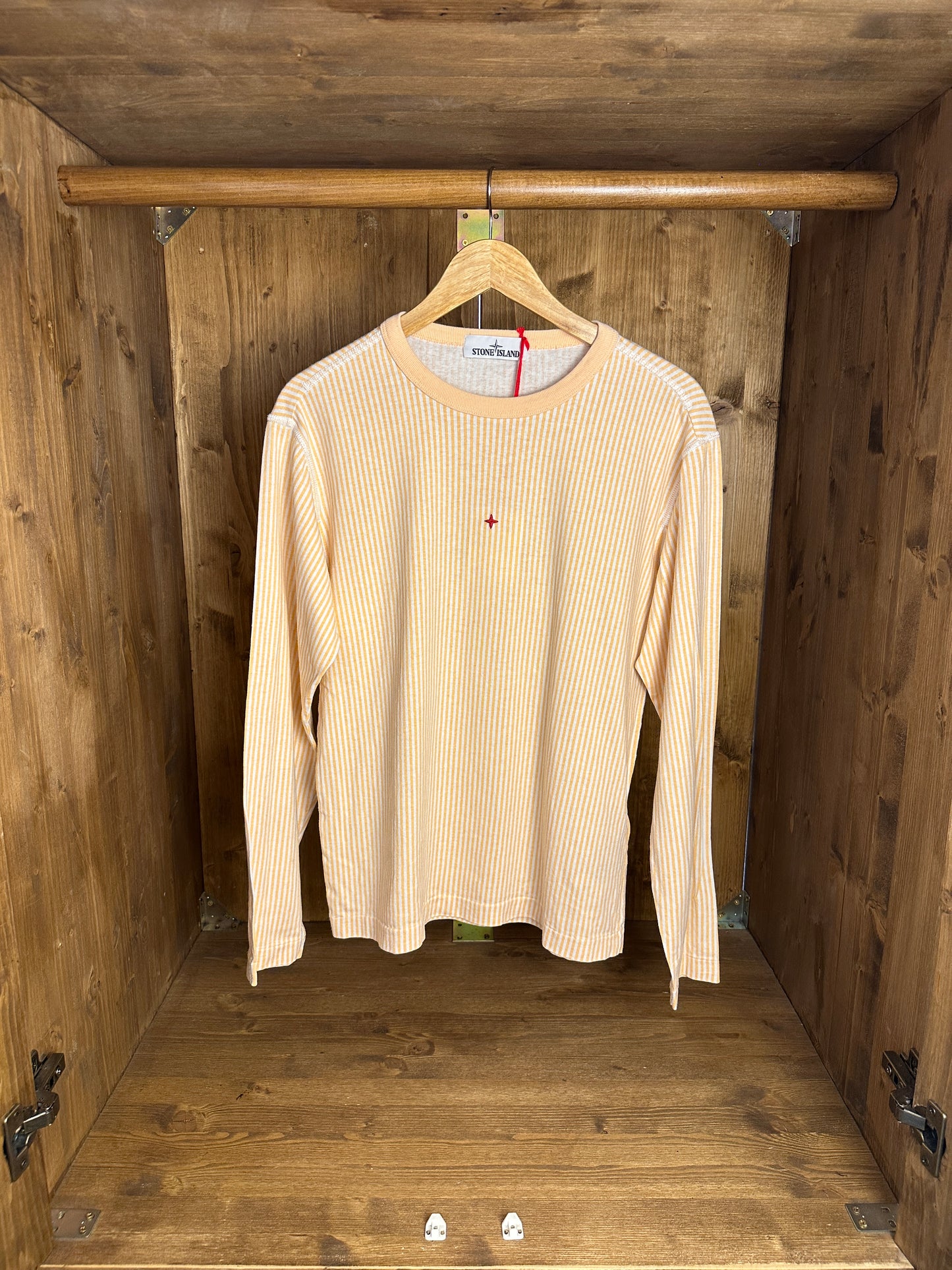 SS18 STONE ISLAND MARINA STRIPED BOX LOGO TEE in Saffron Yellow & White